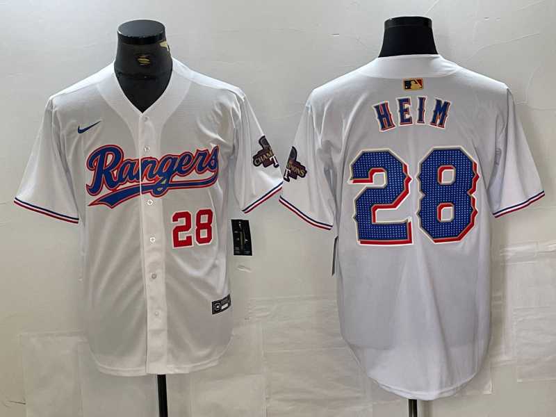 Mens Texas Rangers #28 Jonah Heim Number White 2023 World Series Champions Cool Base Jersey->texas rangers->MLB Jersey